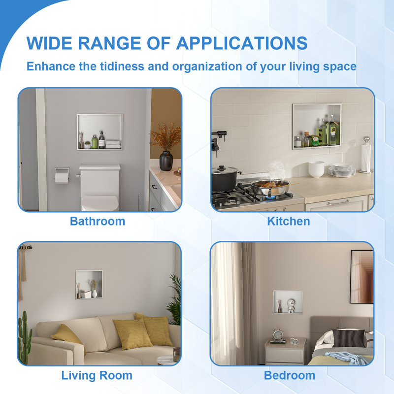 Lordear 19" x 15"Shower Niche Ready for Tile Single Shelf